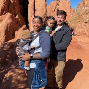 Franky, her husband, and their children on a hike in Colorado