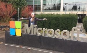 Kristi in front of Microsoft corporate offices